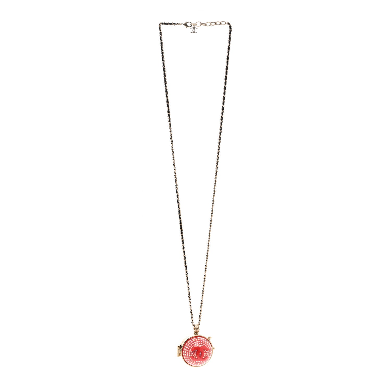 Chanel Resin Lambskin CC Ball Pendant Necklace Gold Pink 3 of 5