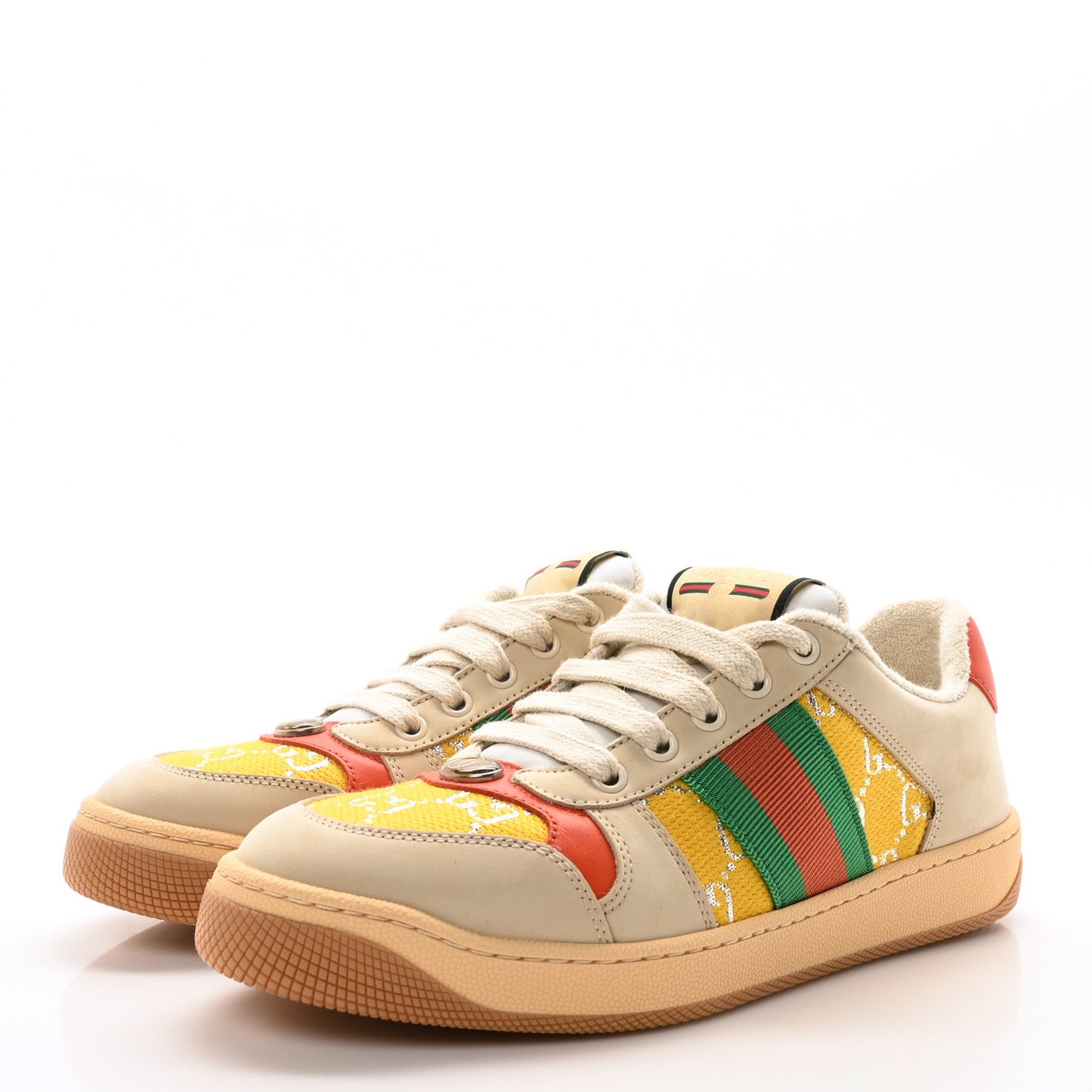 Lame GG Monogram Nubuck Web Screener Sneakers 37.5 Dusty Milk Yellow