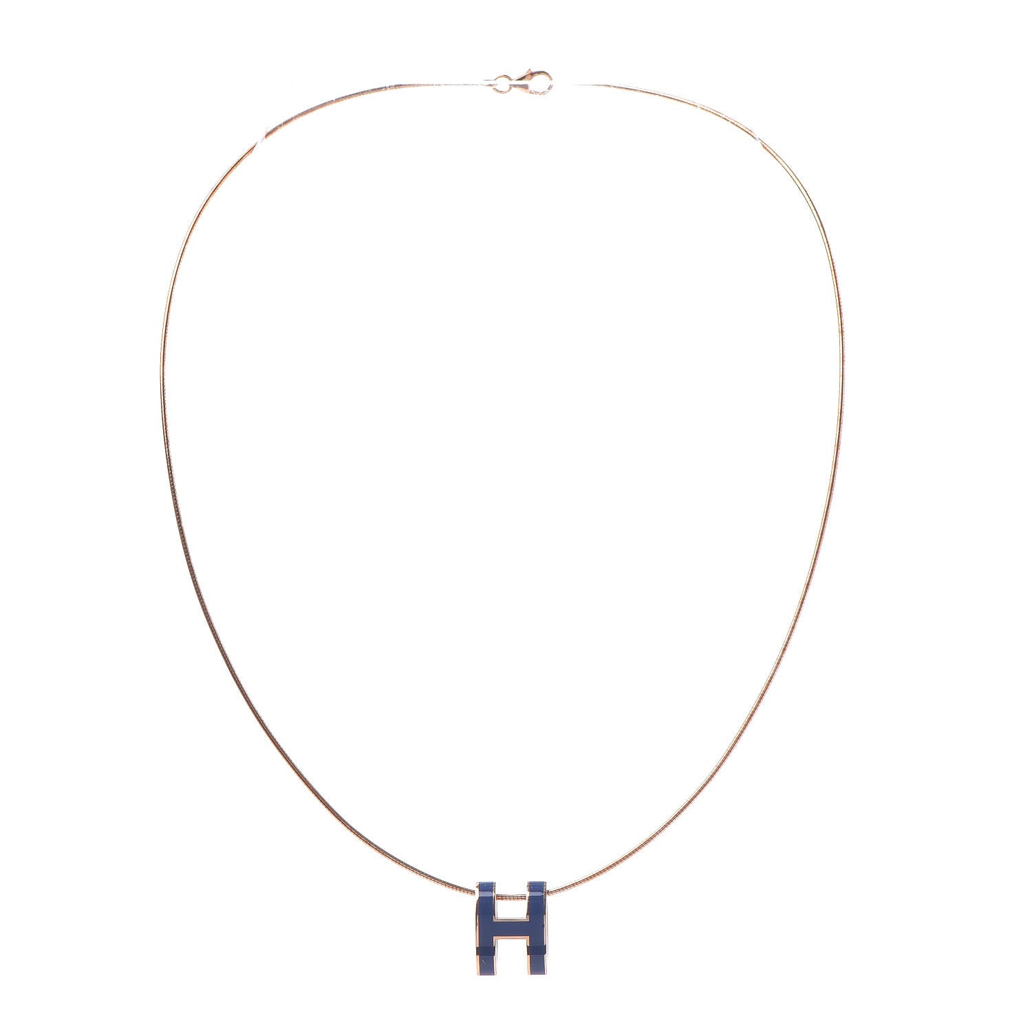 Hermes Rose Gold Lacquered Pop H Pendant Necklace Navy Bleu 3 of 5