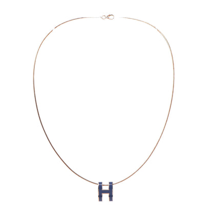 Hermes Rose Gold Lacquered Pop H Pendant Necklace Navy Bleu 3 of 5