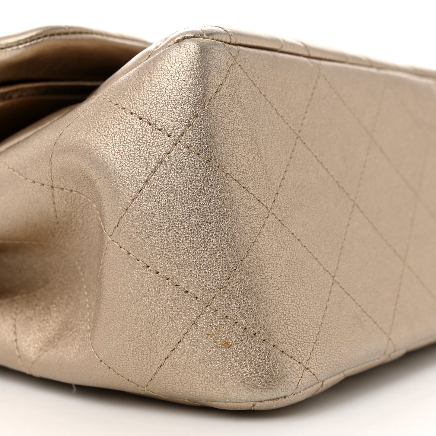 Metallic Lambskin Quilted Jumbo Double Flap Gold