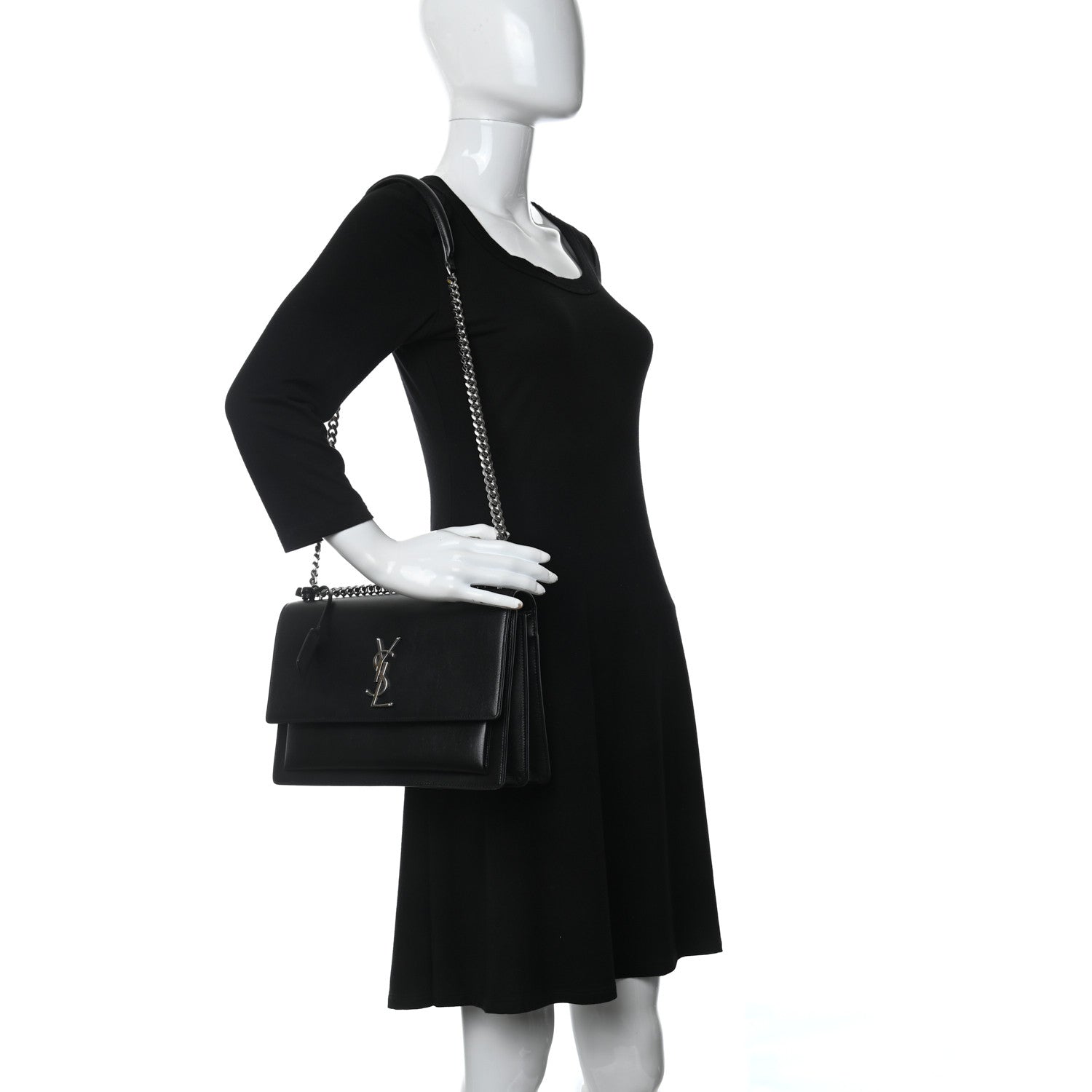 Saint Laurent Calfskin Large Monogram Sunset Black 2 of 8