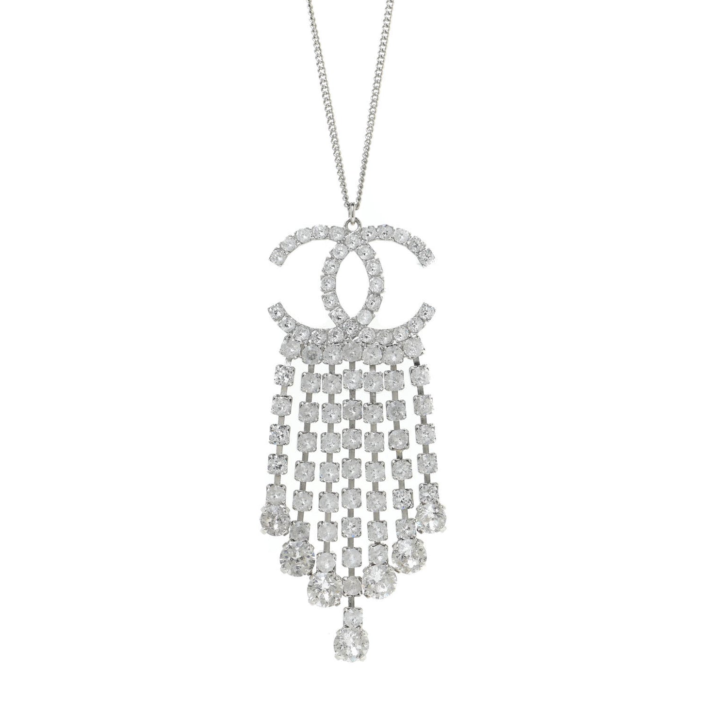 Crystal CC Drop Necklace Silver