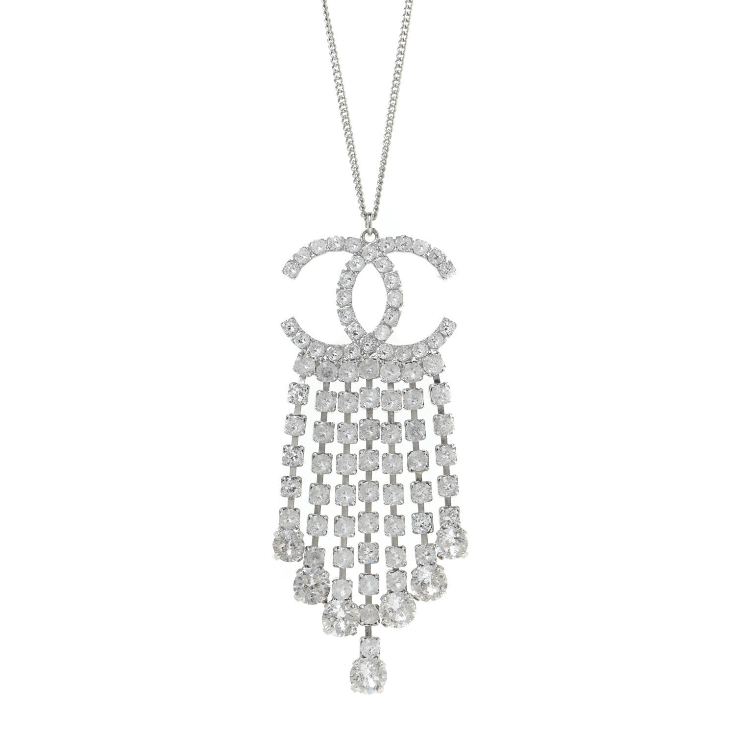 Chanel Crystal CC Drop Necklace Silver 3 of 6