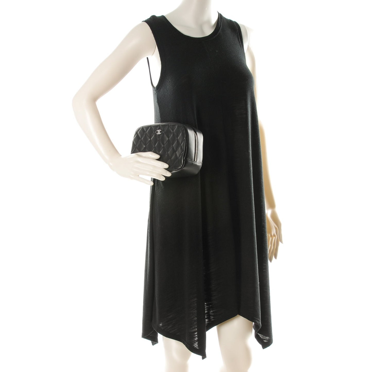 Lambskin Quilted Curvy Pouch Cosmetic Case Black