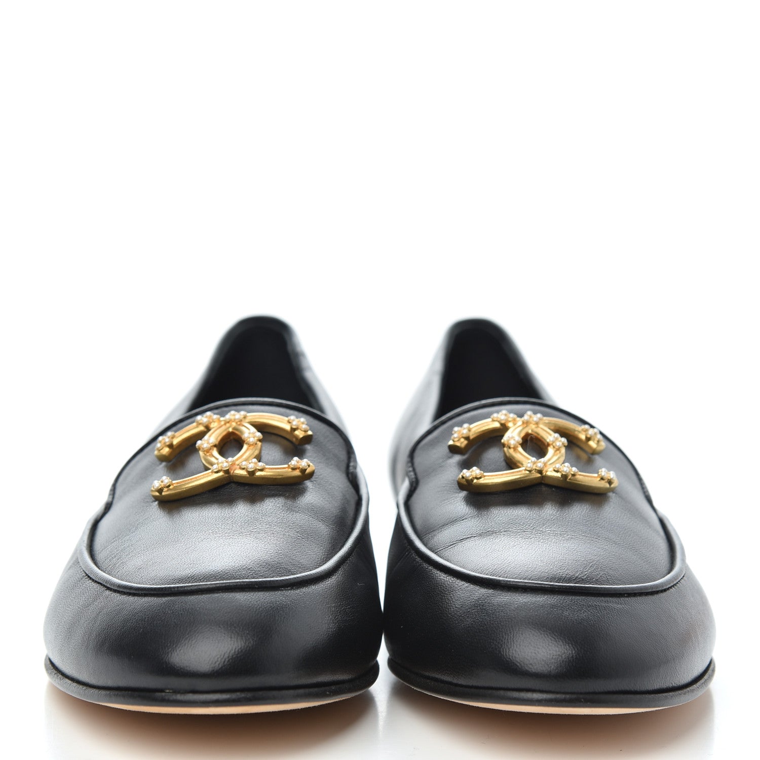 Chanel Lambskin Pearl CC Loafers 37 Black 2 of 17