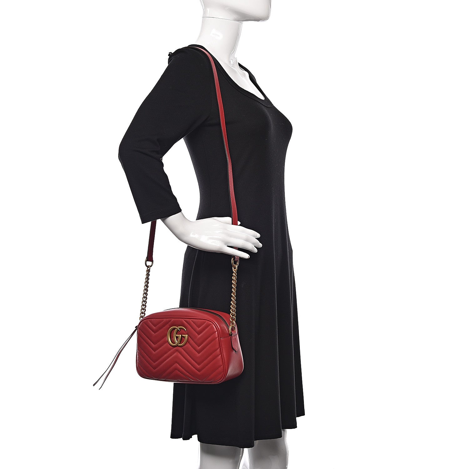 Gucci Calfskin Matelasse Small GG Marmont Chain Shoulder Bag Hibiscus Red 2 of 11