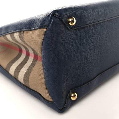 Burberry Grainy Calfskin House Check Large Banner Tote Ink Blue 9 of 10