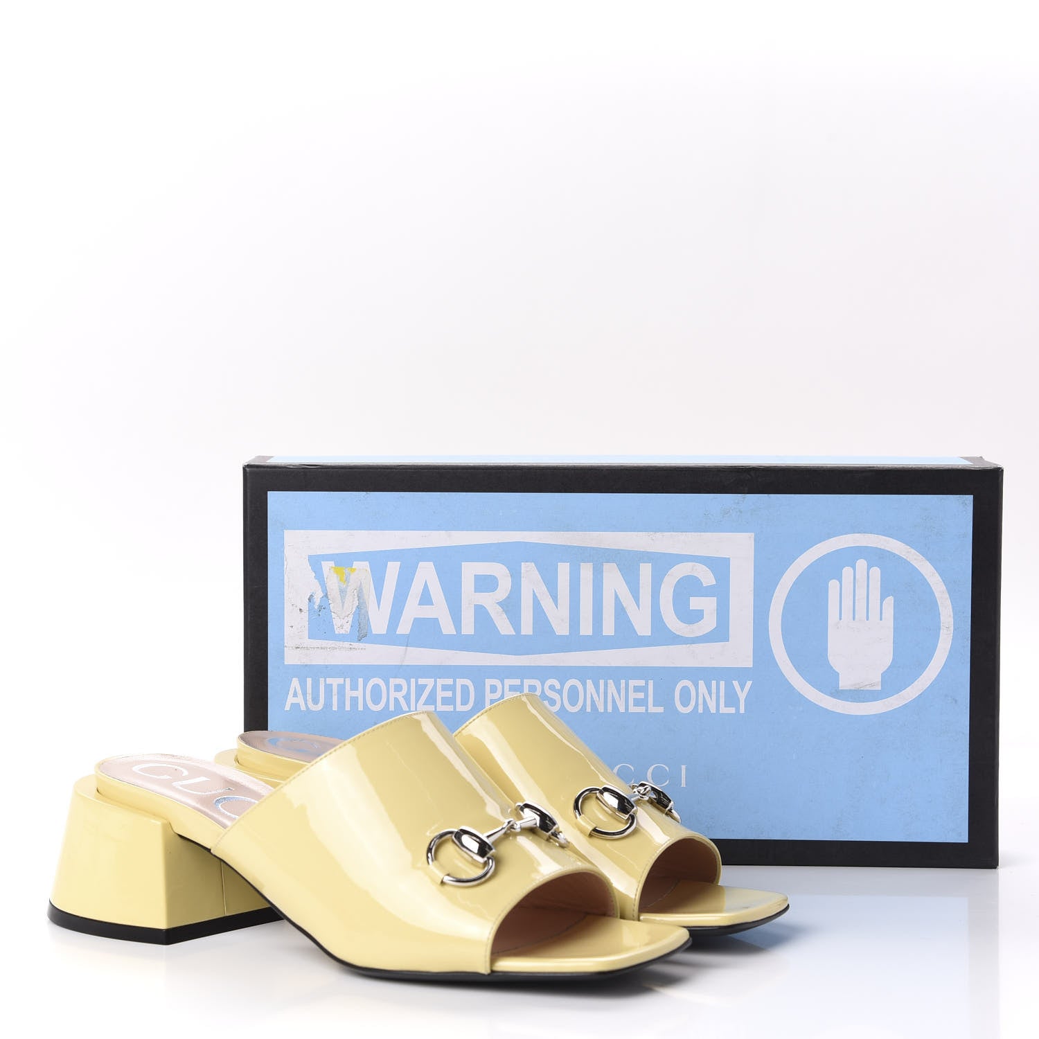Gucci Patent Lexi Horsebit Mid-Heel Slide Sandals 38 Burro 10 of 10