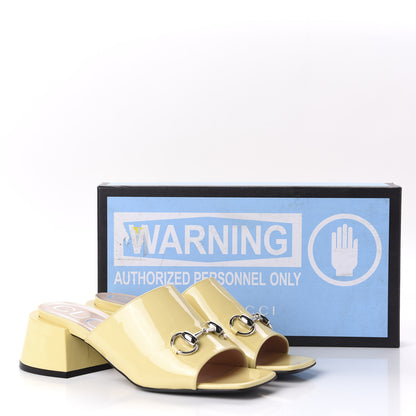 Gucci Patent Lexi Horsebit Mid-Heel Slide Sandals 38 Burro 10 of 10