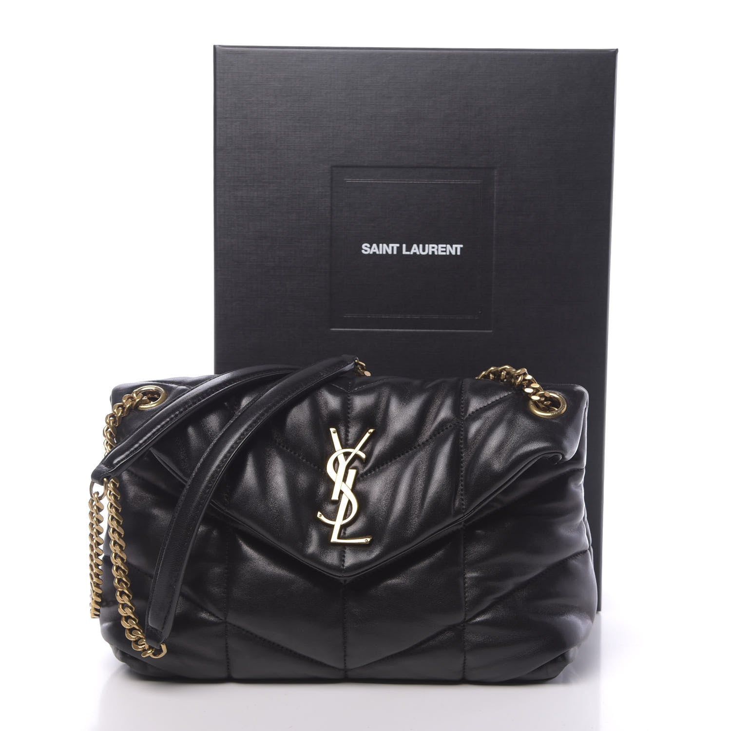 Saint Laurent Lambskin Quilted Small Loulou Puffer Monogram Chain Satchel Black 10 of 10