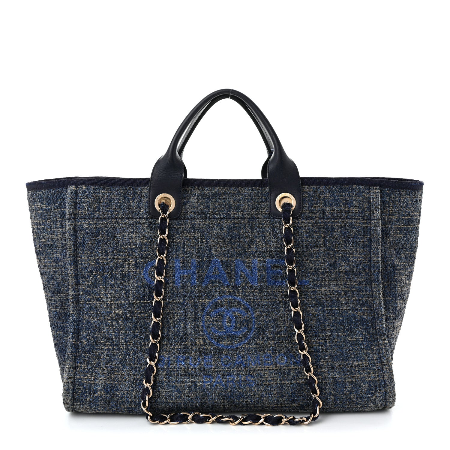 Chanel Lurex Canvas Medium Deauville Tote Navy Blue 1 of 10