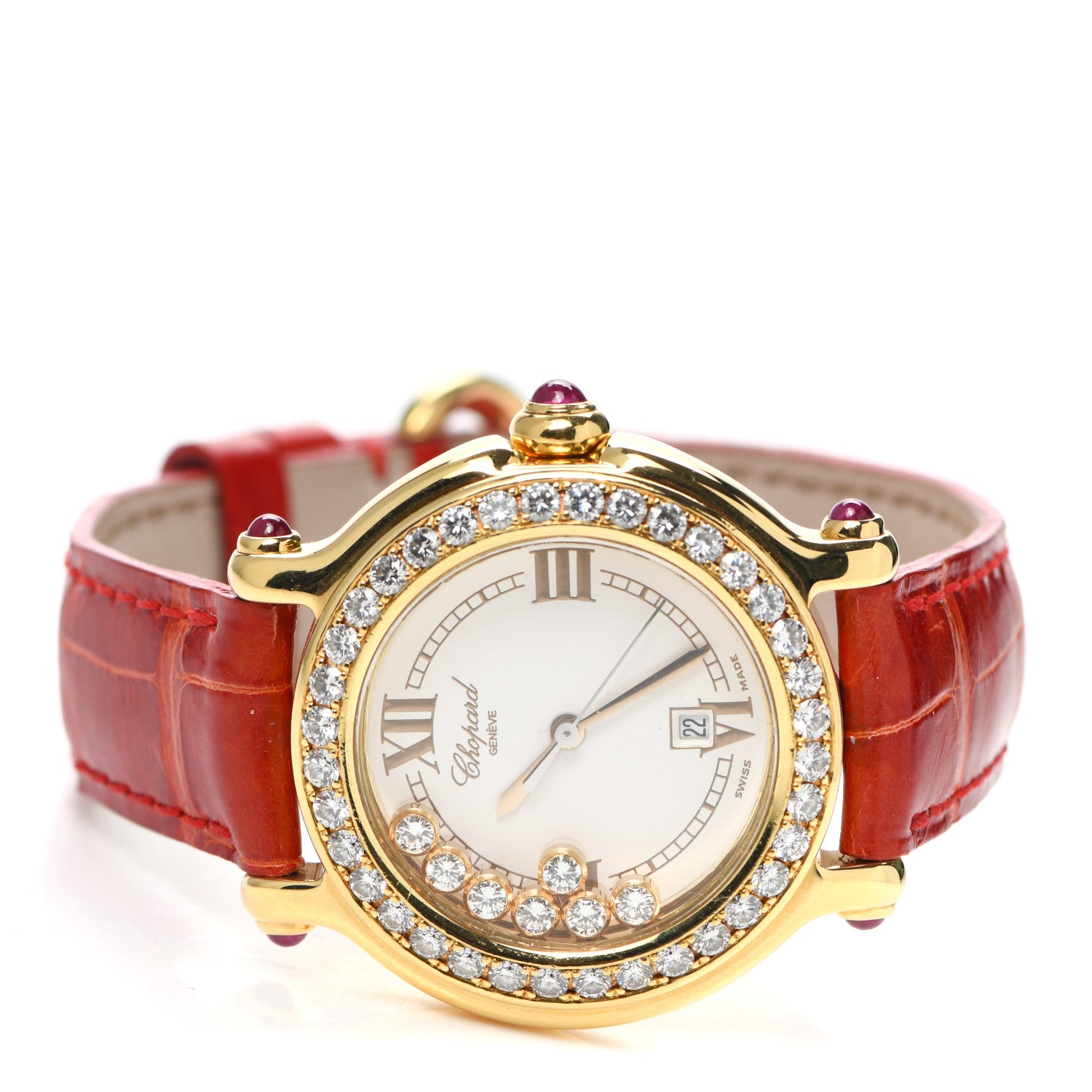Chopard 18K Yellow Gold Alligator Diamond Bezel 32mm Happy Sport Quartz Watch 2 of 5