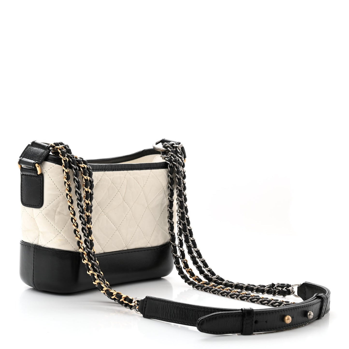 Aged Calfskin Quilted Small Gabrielle Hobo Black White