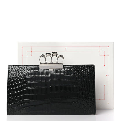 Alexander McQueen Calfskin Crocodile Embossed Knuckle Flat Clutch Black 9 of 9