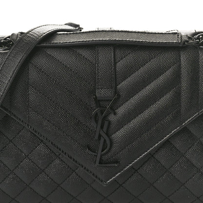 Saint Laurent Grain De Poudre Textured Mixed Matelasse Triquilt Medium Monogram Monochrome Satchel Black 7 of 10
