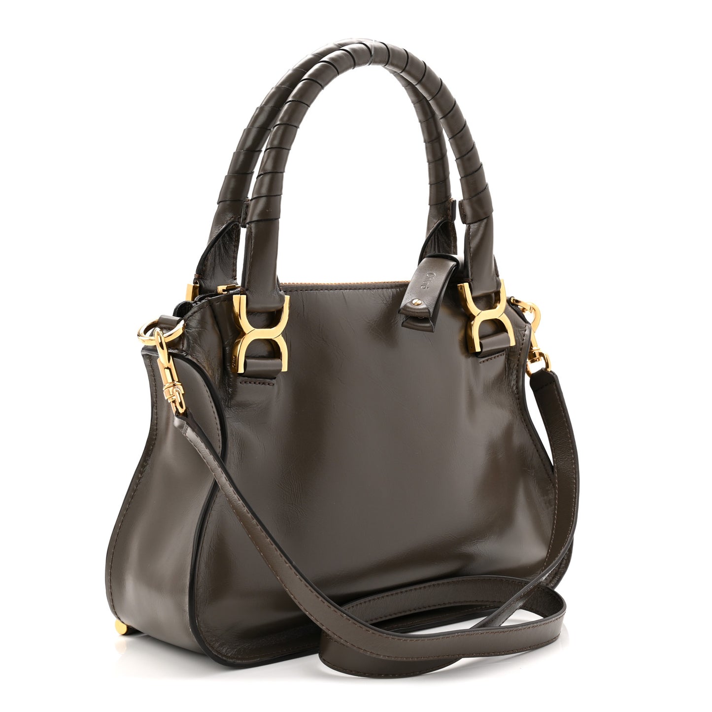 Natural Shiny Calfskin Small Marcie Satchel Flannel Grey