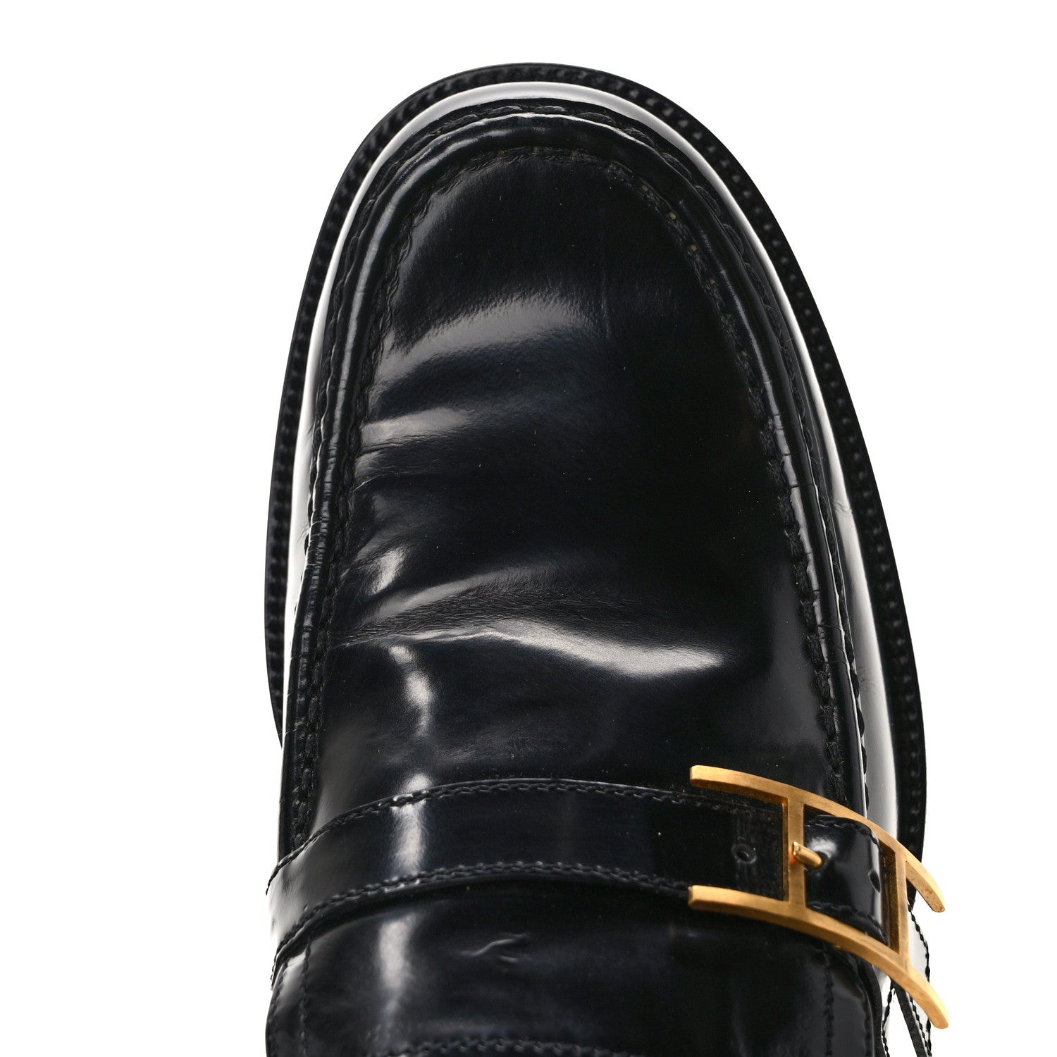 Hermes Glazed Calfskin Womens Monterey Loafers 36.5 Black 8 of 9