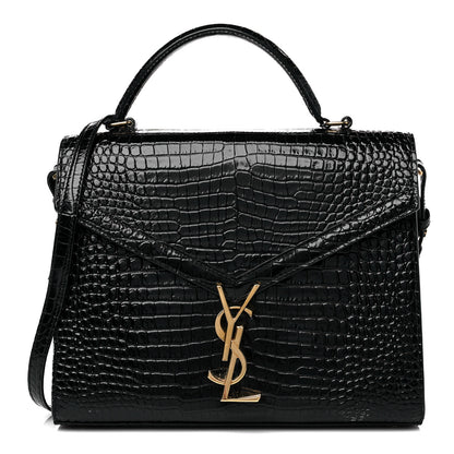 Saint Laurent Calfskin Crocodile Embossed Medium Classic Monogram Cassandra Top Handle Black 1 of 19