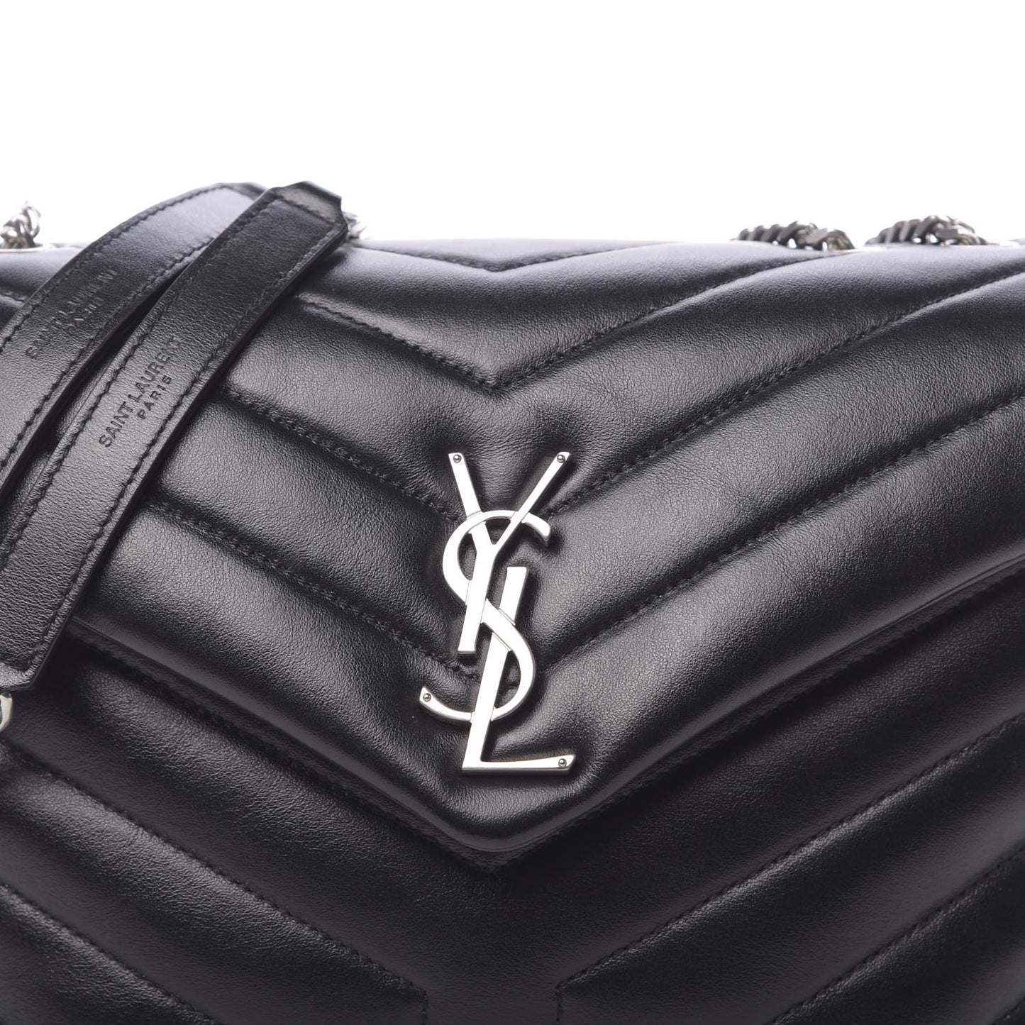 Calfskin Y Quilted Monogram Small Loulou Chain Satchel Black