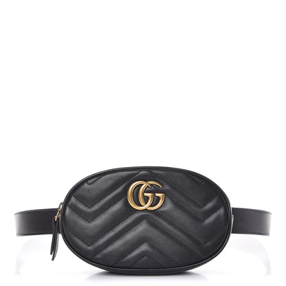 Gucci Calfskin Matelasse GG Marmont Belt Bag 95 38 Black 1 of 8