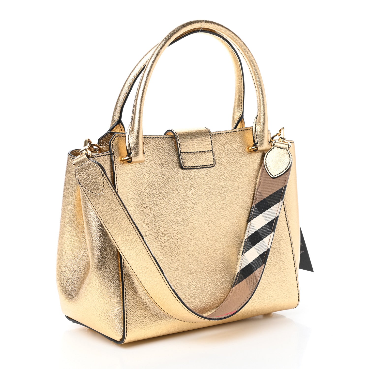Burberry Metallic Soft Grain Calfskin Medium Buckle Tote Gold 3 of 9