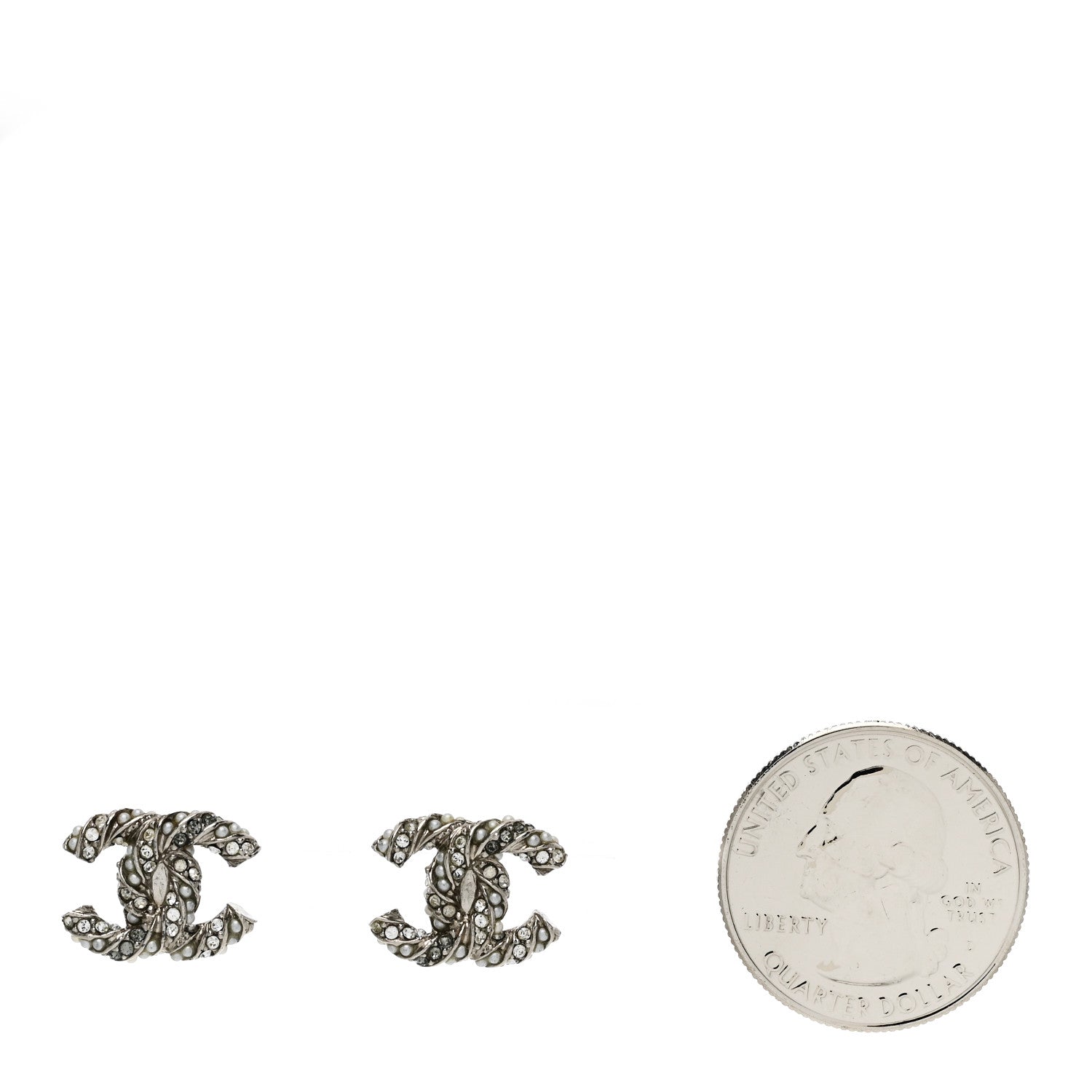 Chanel Crystal Pearl Twisted CC Earrings Silver 2 of 4