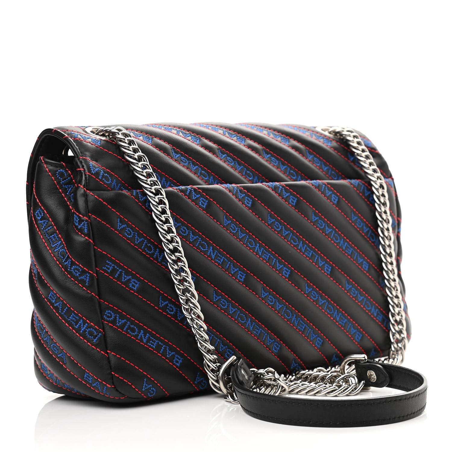 Balenciaga Calfskin Charms Logo Matelasse M BB Round Shoulder Bag Black Blue 2 of 9