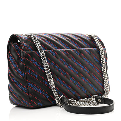 Balenciaga Calfskin Charms Logo Matelasse M BB Round Shoulder Bag Black Blue 2 of 9