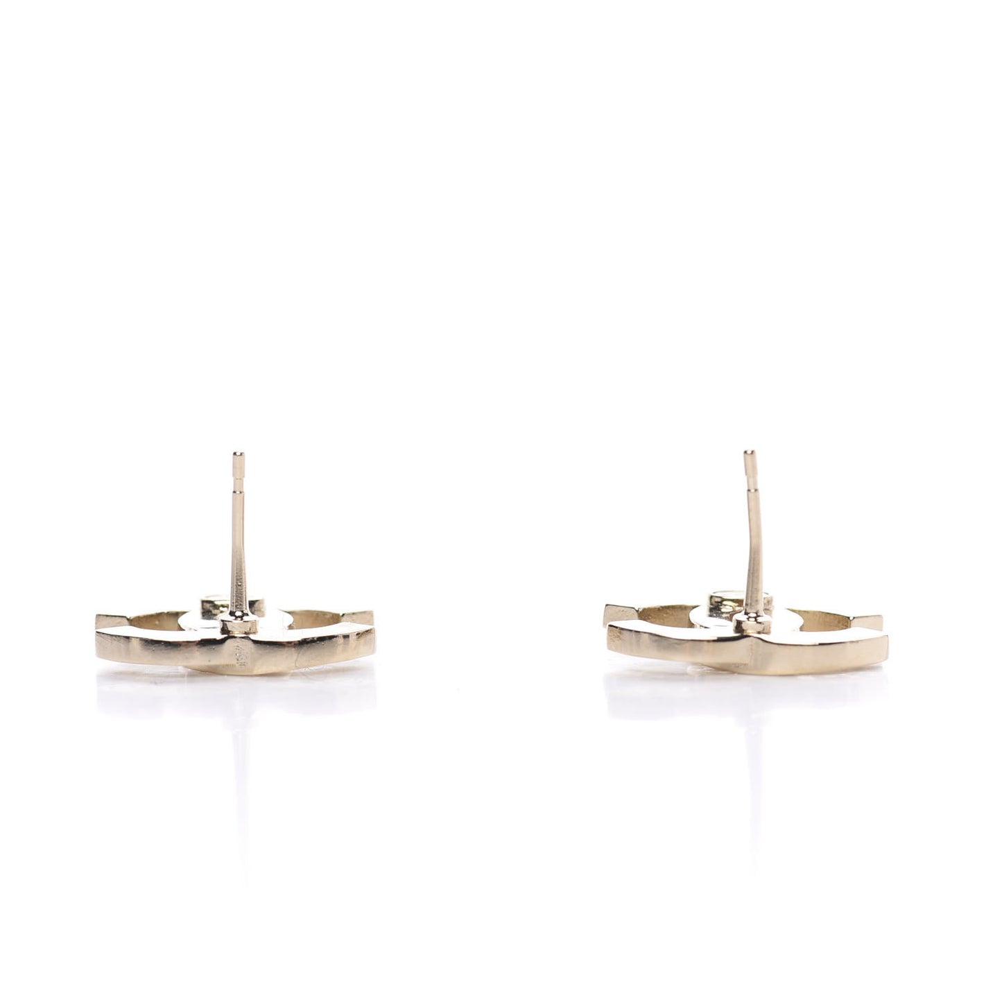 Crystal Metal CC Paris Button Stud Earrings Gold