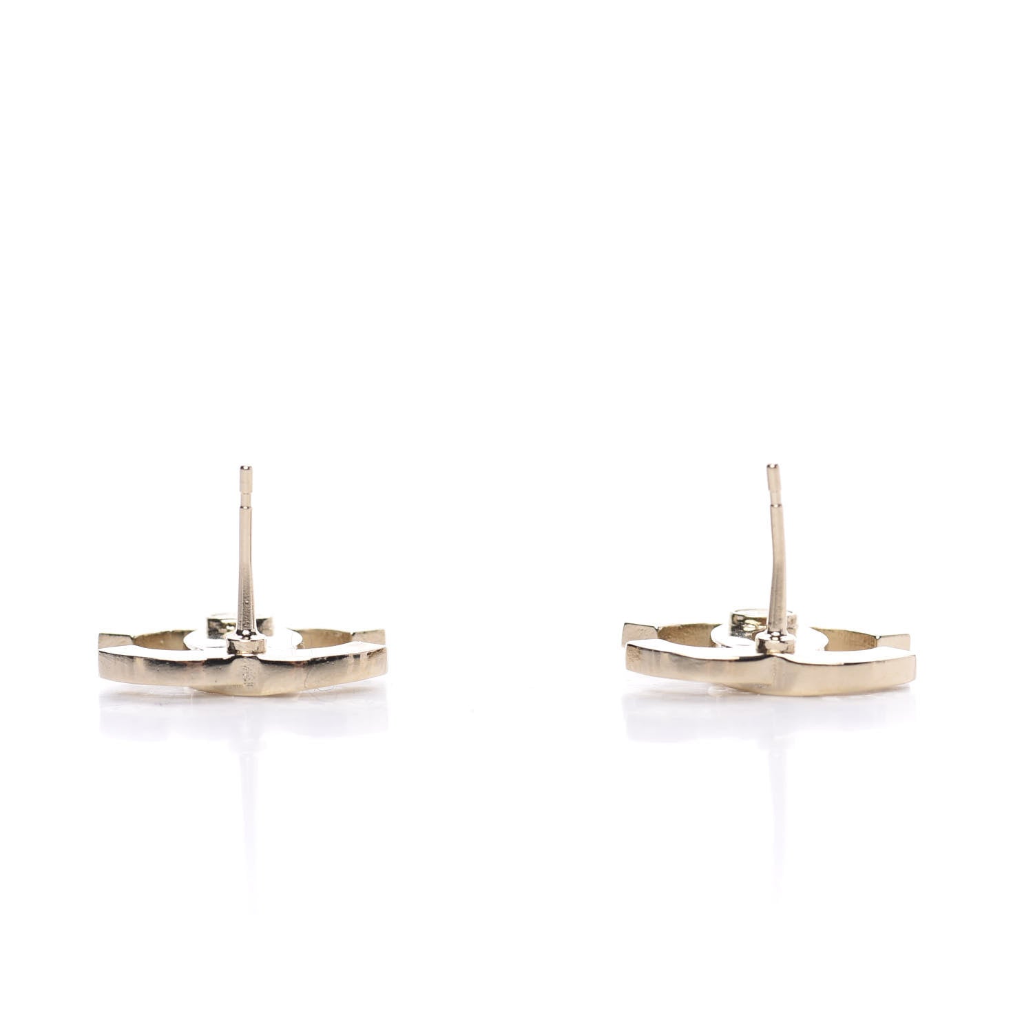Chanel Crystal Metal CC Paris Button Stud Earrings Gold 6 of 6