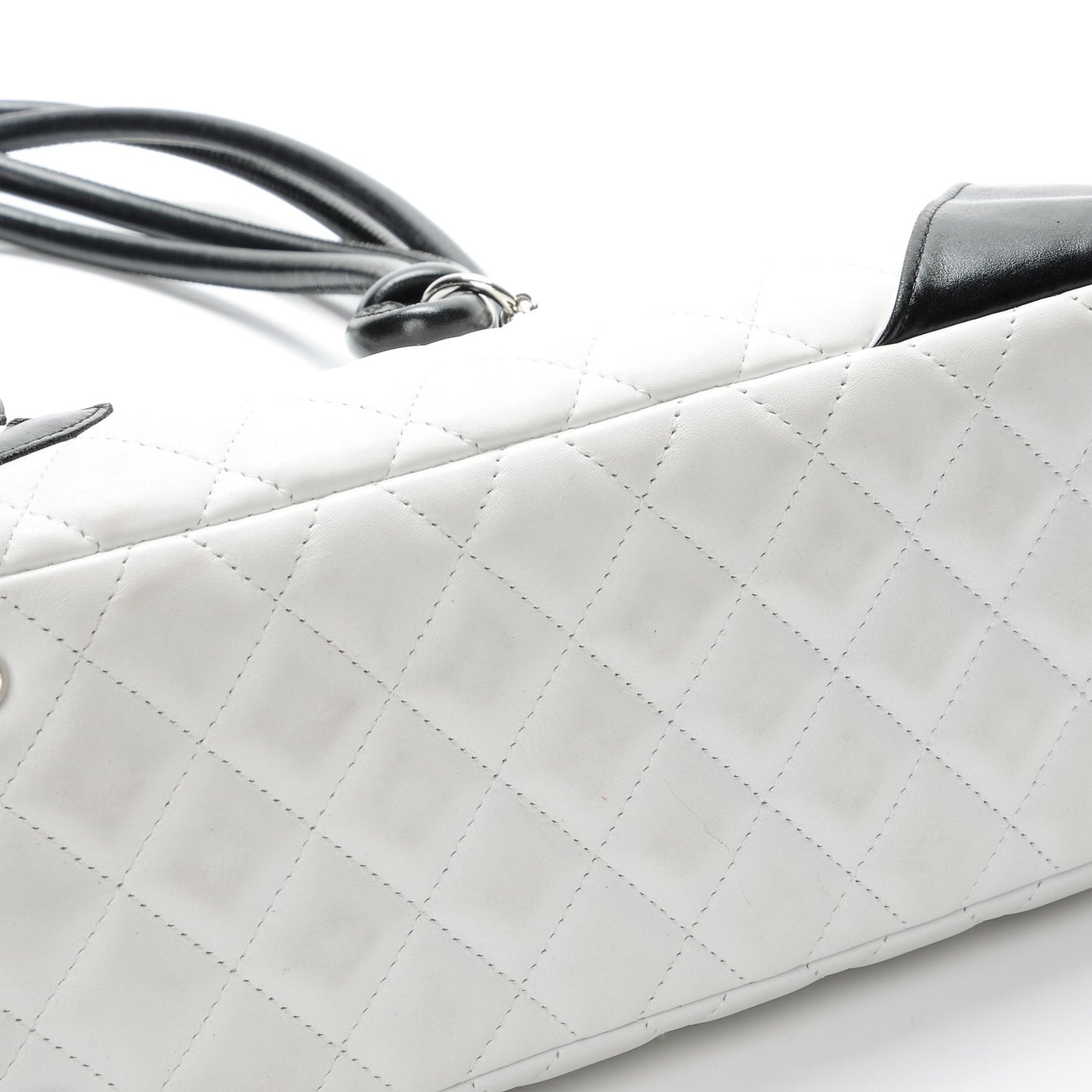 Calfskin Quilted Large Cambon Bowler White Black