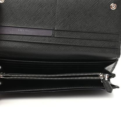 Prada Saffiano Triangle Logo Continental Flap Travel Wallet Black 4 of 6