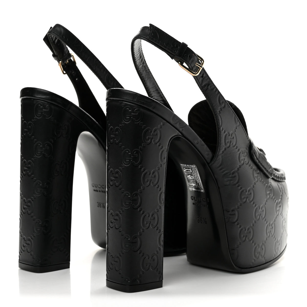 Guccissima Horsebit Platform 70/160mm Slingback Mules 38.5 Black