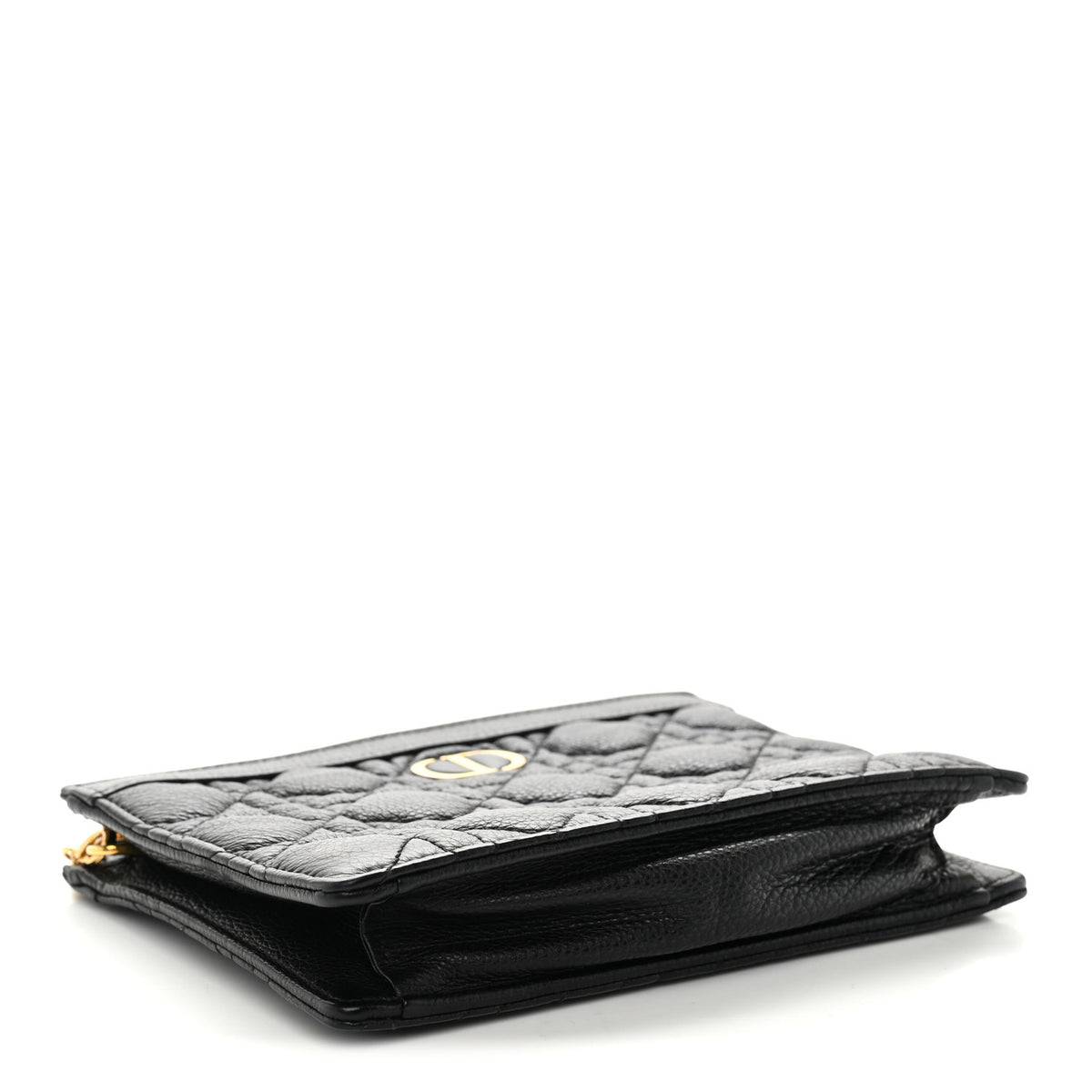 Calfskin Cannage Caro Zipped Pouch With Chain Black