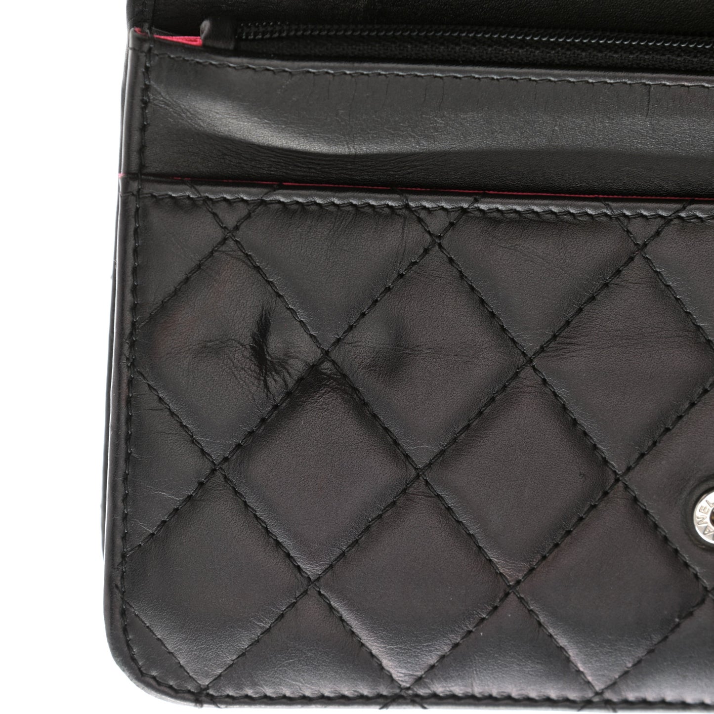 Calfskin Quilted Cambon Wallet On Chain WOC Black