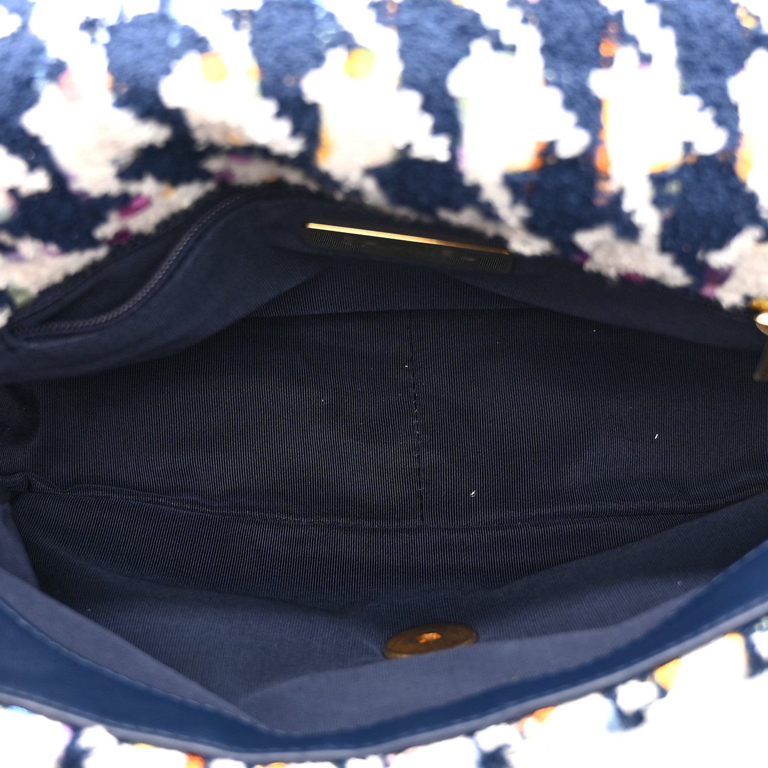 Chanel Tweed Quilted Medium Chanel 19 Flap Ecru Navy Blue Multicolor 5 of 10