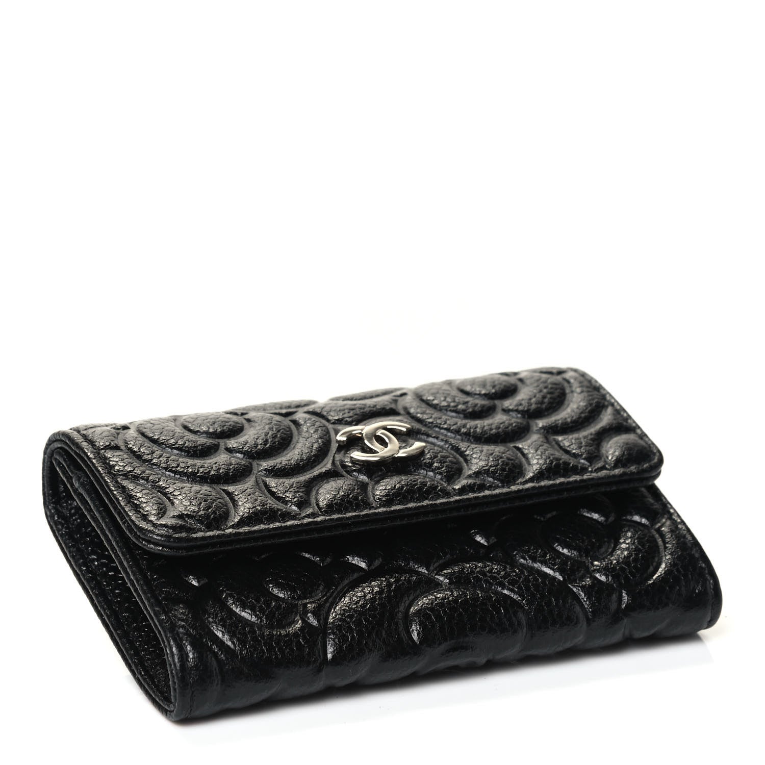 Chanel Caviar Camellia Embossed Card Holder Wallet Black 5 of 8