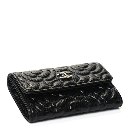 Chanel Caviar Camellia Embossed Card Holder Wallet Black 5 of 8