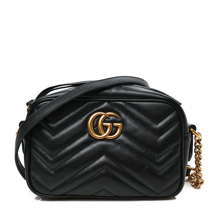 Gucci Calfskin Matelasse Mini GG Marmont Chain Shoulder Bag Black 1 of 9