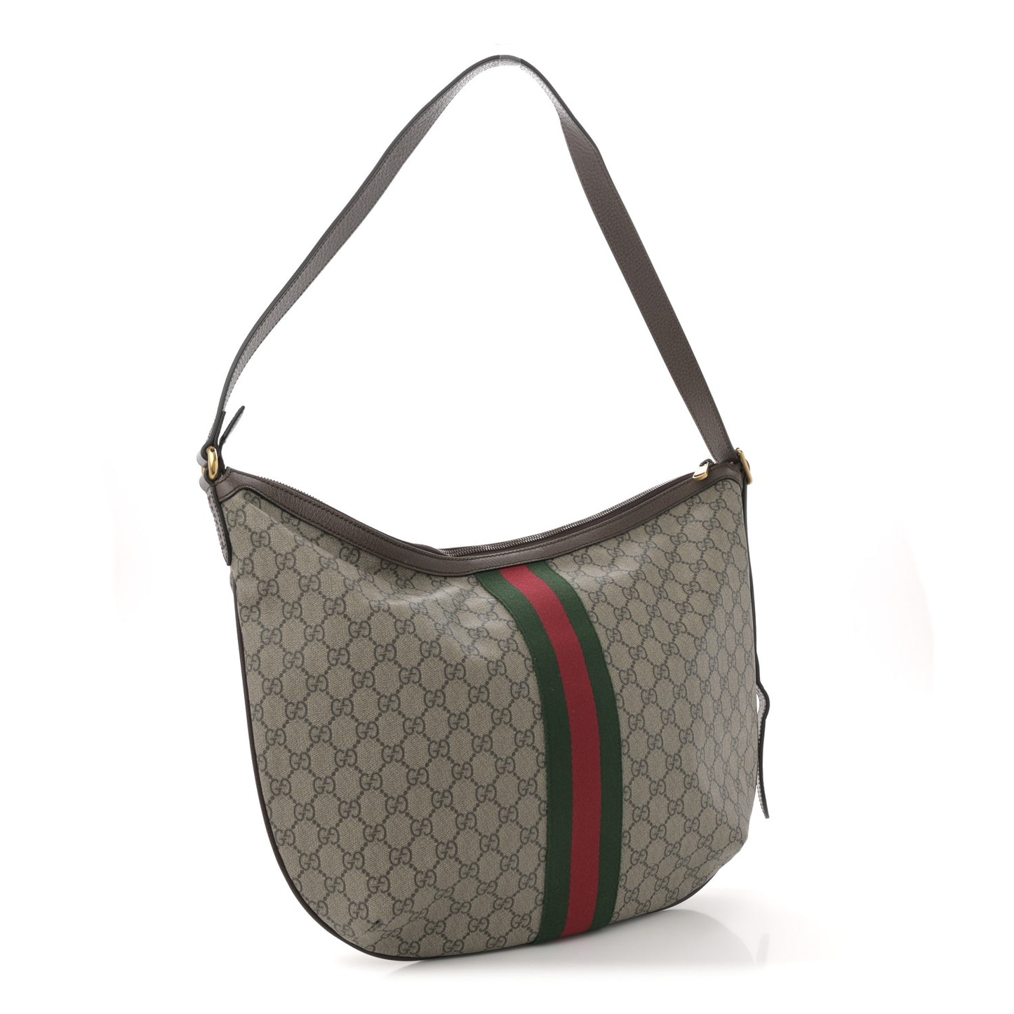 GG Supreme Monogram Web Ophidia Half Moon Hobo Brown