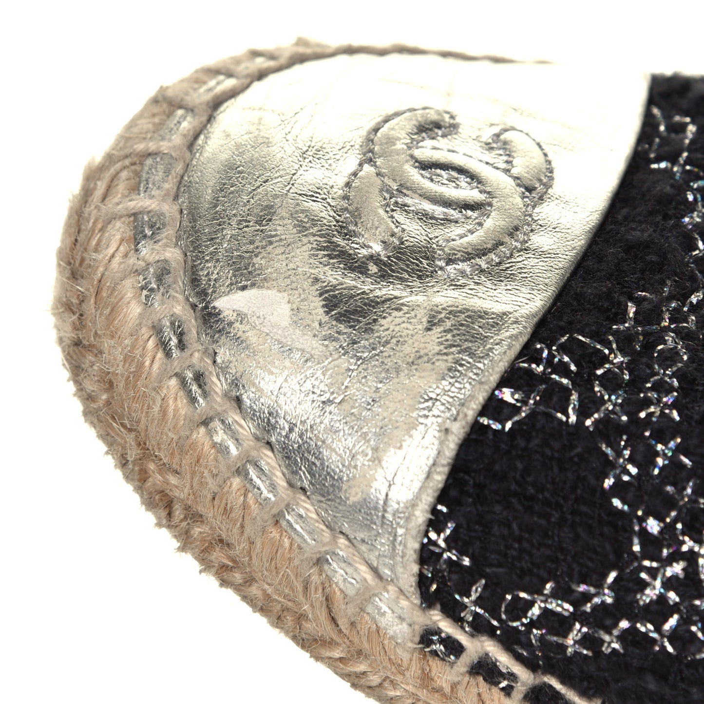 Tweed Lambskin CC Espadrilles 38 Black Silver