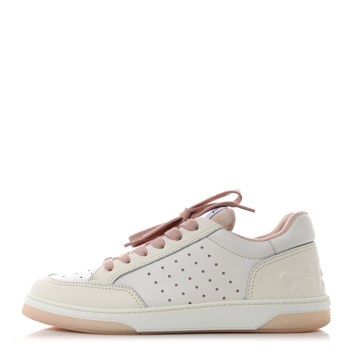Grained Calfskin Fabric Womens Logo Sneakers 40 White Light Pink