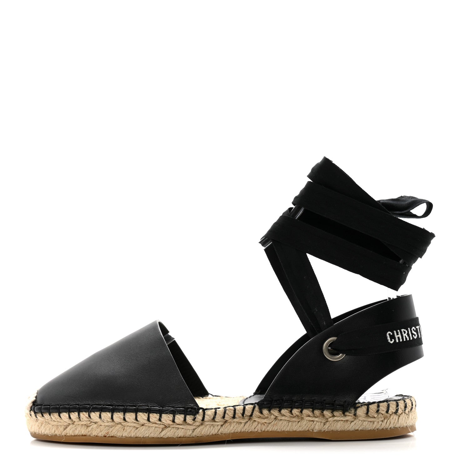 Christian Dior Calfskin Nicely-D Ankle Tie Espadrilles Flats 36 Black 1 of 9