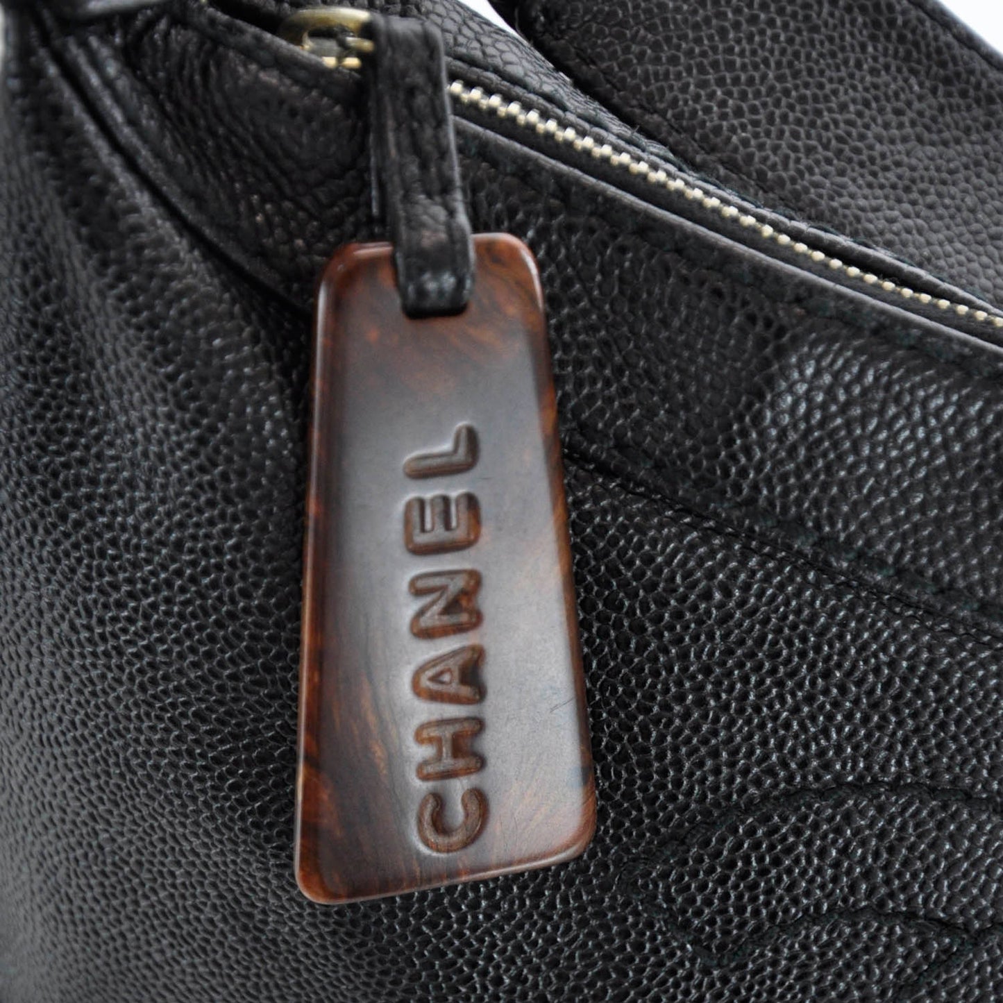 Caviar CC Wood Chain Hobo Black