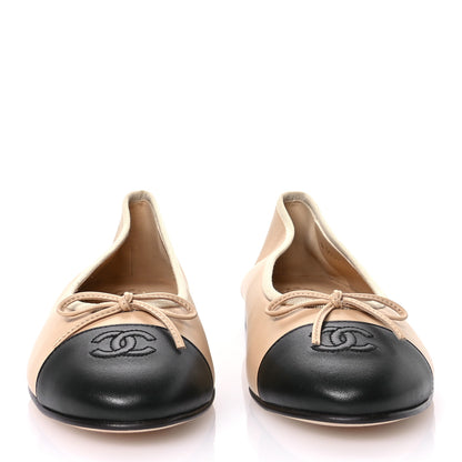 Chanel Lambskin Cap Toe CC Ballerina Flats 40 Beige Black 3 of 9
