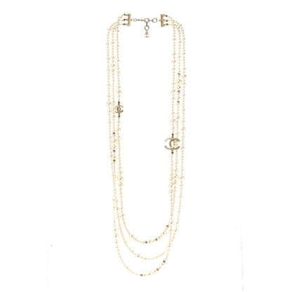 Chanel Metal Pearl Crystal Graduated CC Multi Strand Necklace Gold 3 of 5