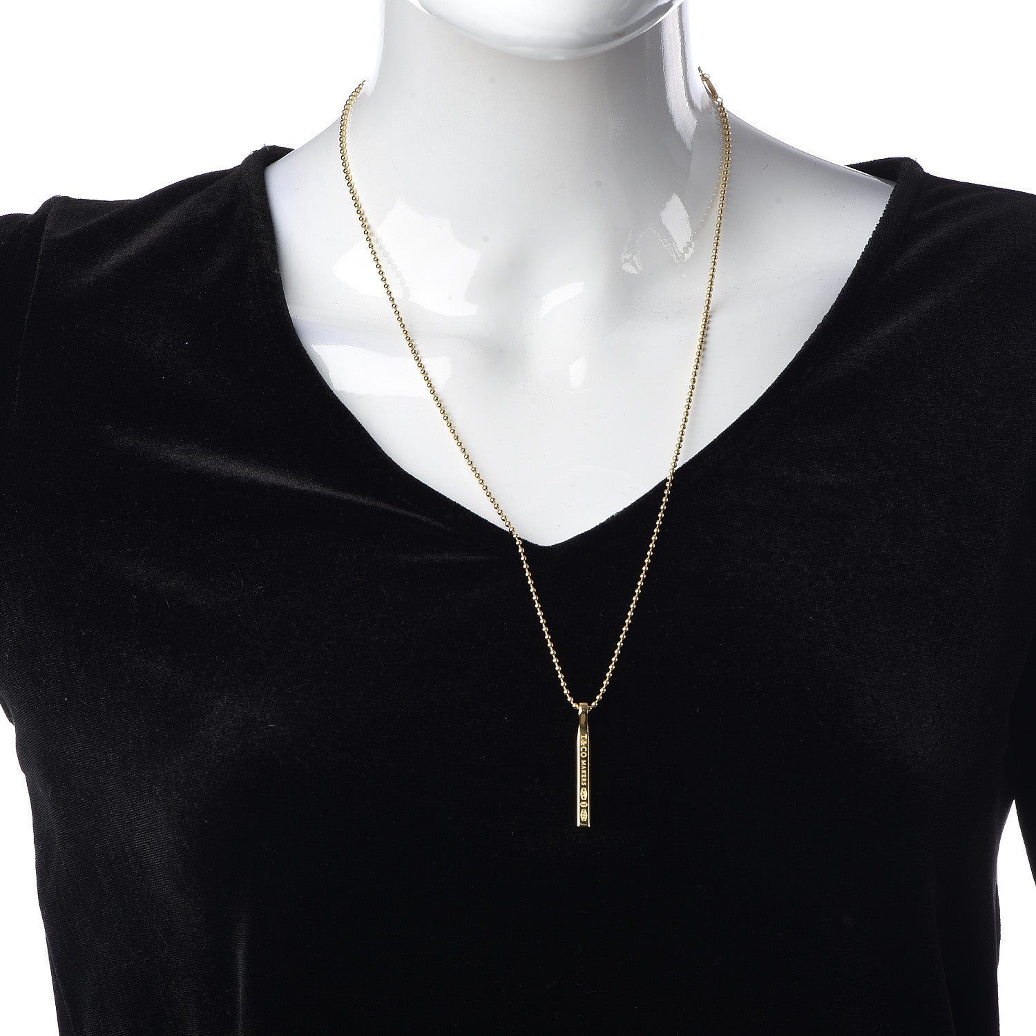 Tiffany 18K Yellow Gold Makers Bar Pendant Necklace 2 of 7