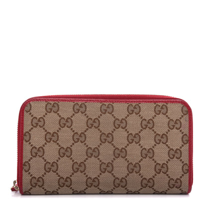 Gucci Monogram Dollar Calfskin Zip Around Wallet Beige Ebony Rosso 1 of 9