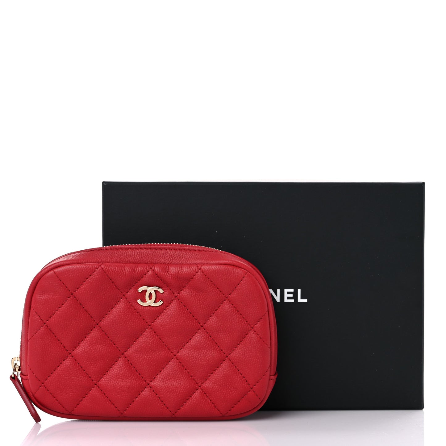 Caviar Quilted Small Curvy Pouch Cosmetic Case Dark Red